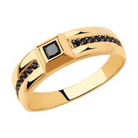 Золотое мужское кольцо с черными фианитами