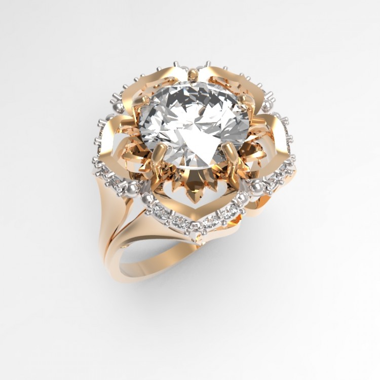 Золотое стильное кольцо со Swarovski