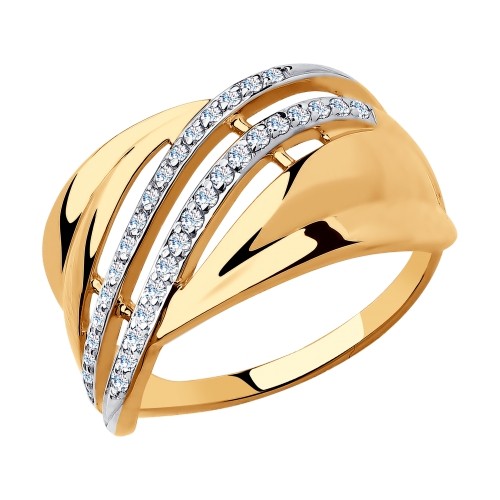 Золотое кольцо с фианитами бесцветными  