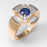 Золотое кольцо перстень с сапфиром для мужчин