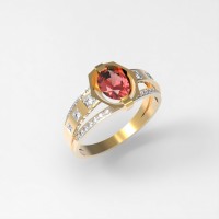Золотое мужское кольцо с красным корундом рубин