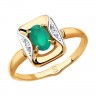 Золотое кольцо с бриллиантами и агатом зеленым SOKOLOV