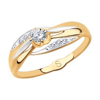 Золотое кольцо с фианитами бесцветными   