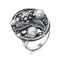 Ажурное кольцо из серебра с жемчугом