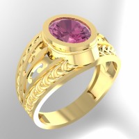 Мужское кольцо печатка из золота с корундом рубин