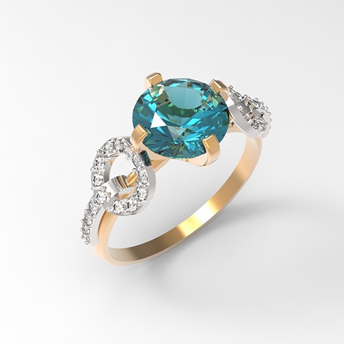 Кольцо из золота с топКольцо из золота с топазом London Blue и фианитамиазом London Blue и фианитами