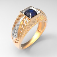 Мужское кольцо печатка из золота с сапфиром 