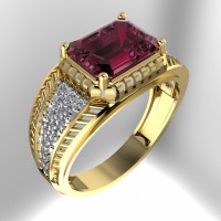 Мужское кольцо печатка из золота с корундом рубиновым