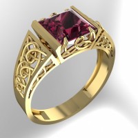 Мужское кольцо печатка из золота с корундом рубин 