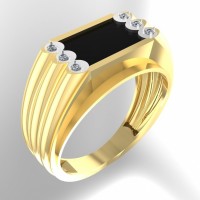 Мужское золотое кольцо с ониксом и фианитами
