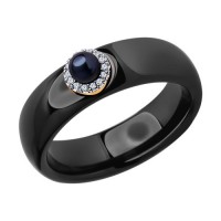 Черное золотое керамическое кольцо с бриллиантами и жемчугом