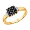 Кольцо с бесцветными и черными бриллиантами из золота    