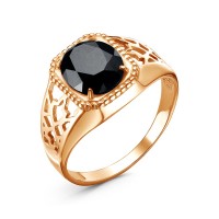 Серебряное позолоченное кольцо с черным фианитом