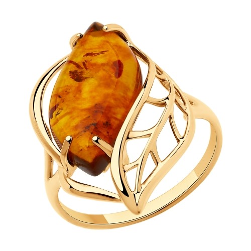 Кольцо с янтарем из золота 