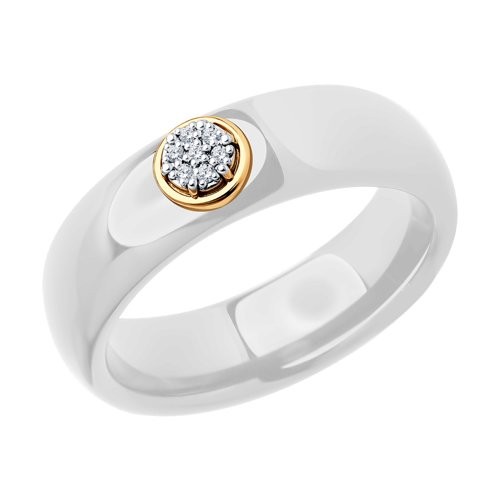 Белое керамическое кольцо с золотом и бриллиантами-купить со скидкой врассрочку недорого