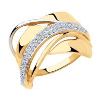 Золотое кольцо с фианитами бесцветными      