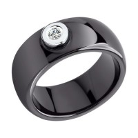 Керамическое кольцо с белым золотом и бриллиантом черное