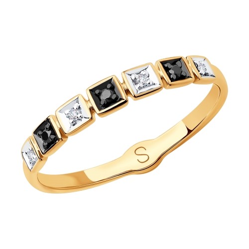 Кольцо с черными и бесцветными бриллиантами из золота 