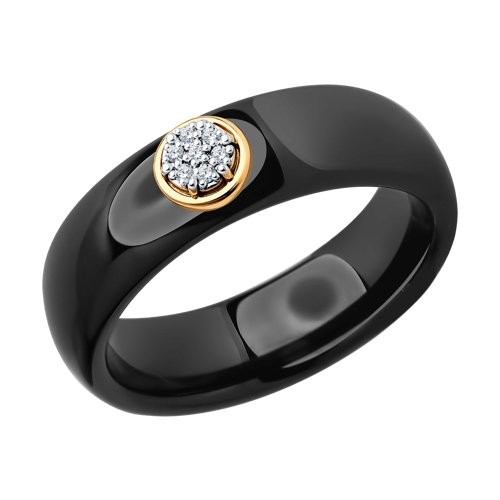 Черное керамическое кольцо с бриллиантами и золотом-купить со скидкой врассрочку