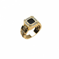 Мужское кольцо печатка  из золота с ониксом и фианитами
