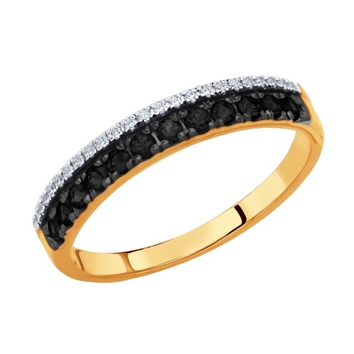 Кольцо с черными и бесцветными бриллиантами из золота  