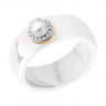 Золотое белое керамическое кольцо с бриллиантами и жемчугом