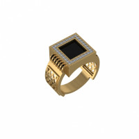 Мужское кольцо печатка  из золота с ониксом и фианитами 