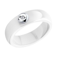 Белое керамическое кольцо с белым золотом и бриллиантом