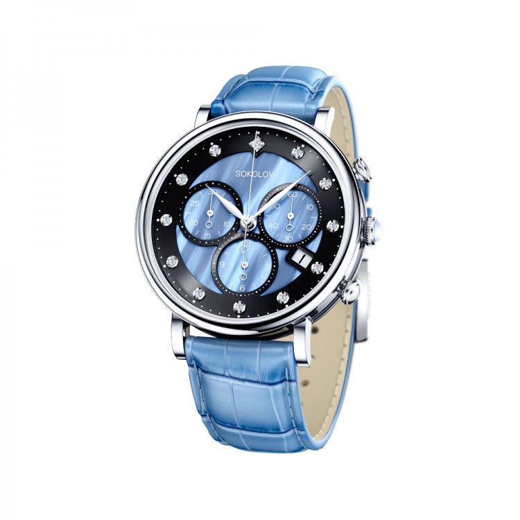 Женские стильные серебряные часы с хронографом 