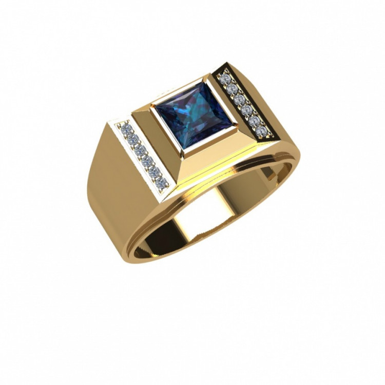 Золотое кольцо печатка с ситаллом Лондон и фианитами