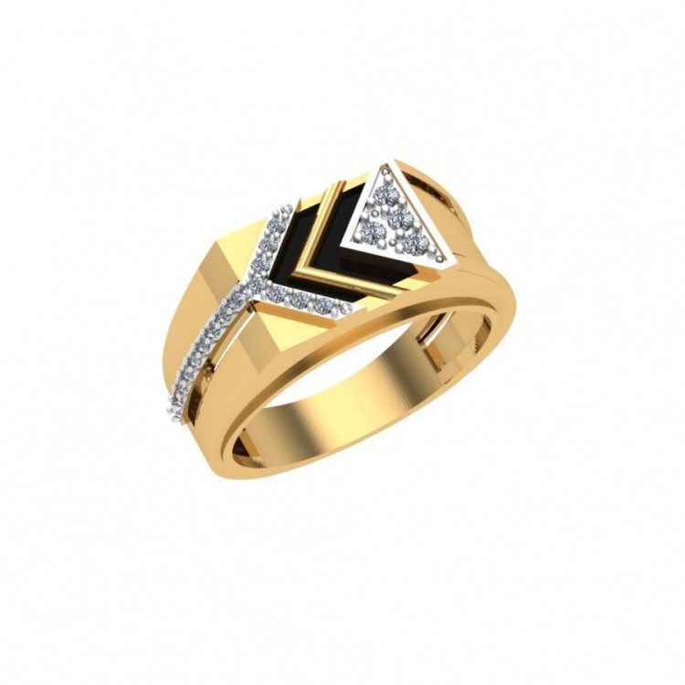Мужское кольцо печатка из золота с ониксом и фианитами