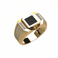 Золотое мужское кольцо с ониксом и фианитами