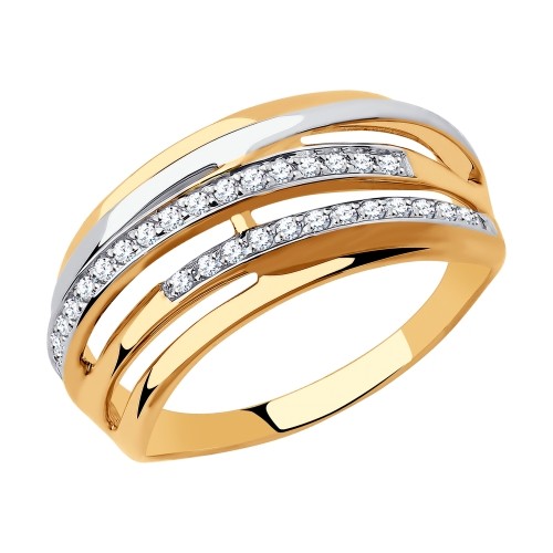 Золотое кольцо с фианитами бесцветными       