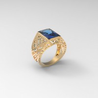 Золотое мужское кольцо с сапфиром синт. 