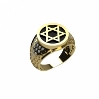 Золотое мужское кольцо с ониксом и фианитами 