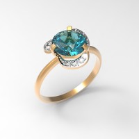 Золотое кольцо с топазом London Blue и фианитами