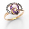 Стильное кольцо с аметистом из золота и фианитами