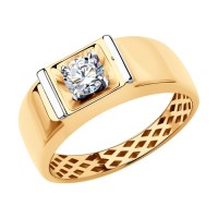 Объемное кольцо из золота с фианитом        