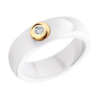 Кольцо из белой керамики с золотом и бриллиантом