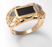 Золотое кольцо для мужчин с ониксом и фианитами 