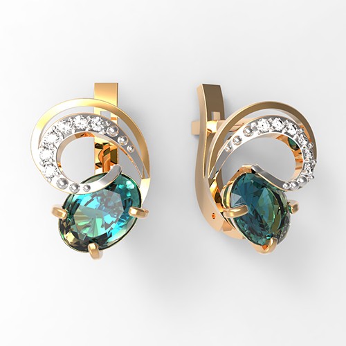 Серьги золотые с топазами London Blue и фианитами