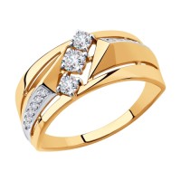 Стильное кольцо с фианитами из золота   