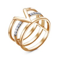 Стильное серебряное позолоченное кольцо с фианитами
