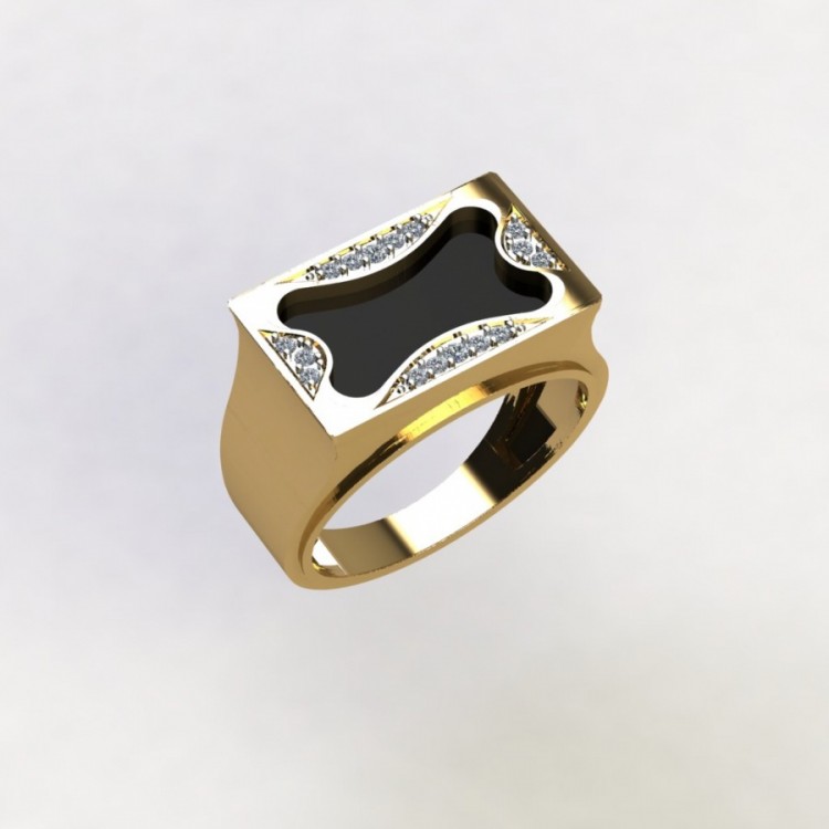 Кольцо для мужчин из золота с ониксом и фианитами
