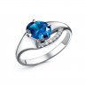 Кольцо серебряное с синим и бесцветными фианитами