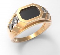 Золотое кольцо печатка с фианитами и ониксом   