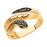 Кольцо с черными и коньяк бриллиантами из красного золота
