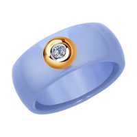 Керамическое голубое кольцо с золотом и бриллиантом