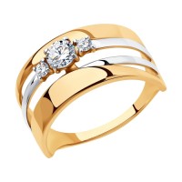 Широкое кольцо с фианитами из золота    