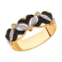 Кольцо с черными и бесцветными бриллиантами из золота    